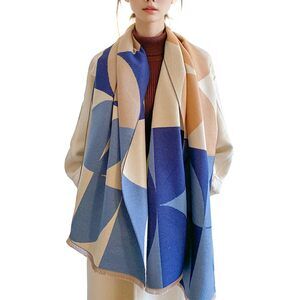 2111 Winter Scarf Cashmere Shawl Color Block Geometric Pattern
